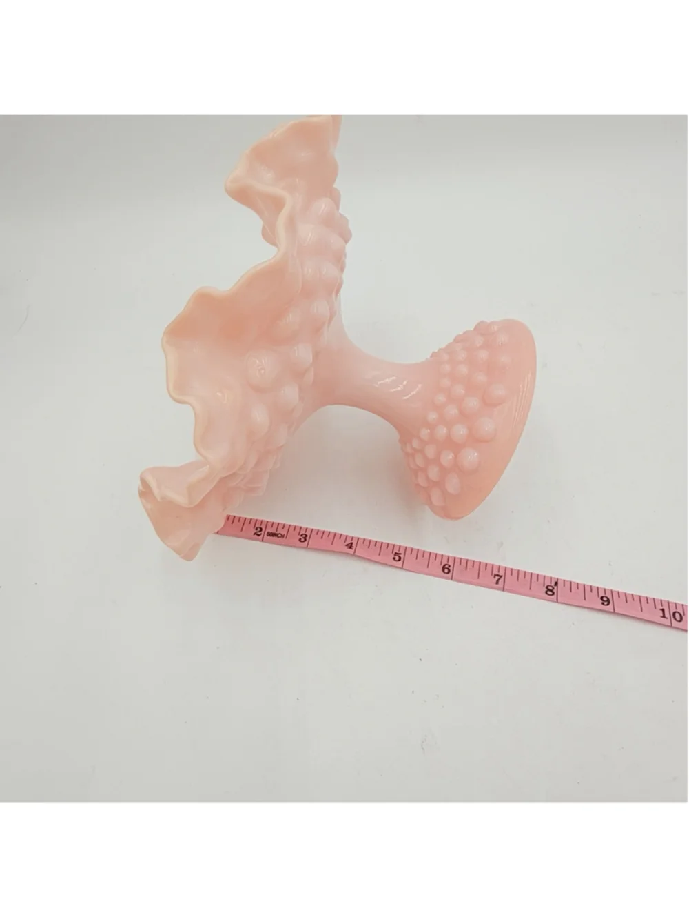 Rare FENTON Rose Pastel Pink HOBNAIL Milk Glass Ruffled Compote 3920 1954
